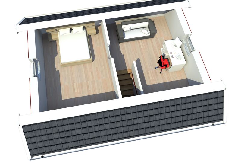 Schwedenhaus Nordkap 80 Obergeschoss Innenansicht in 3D